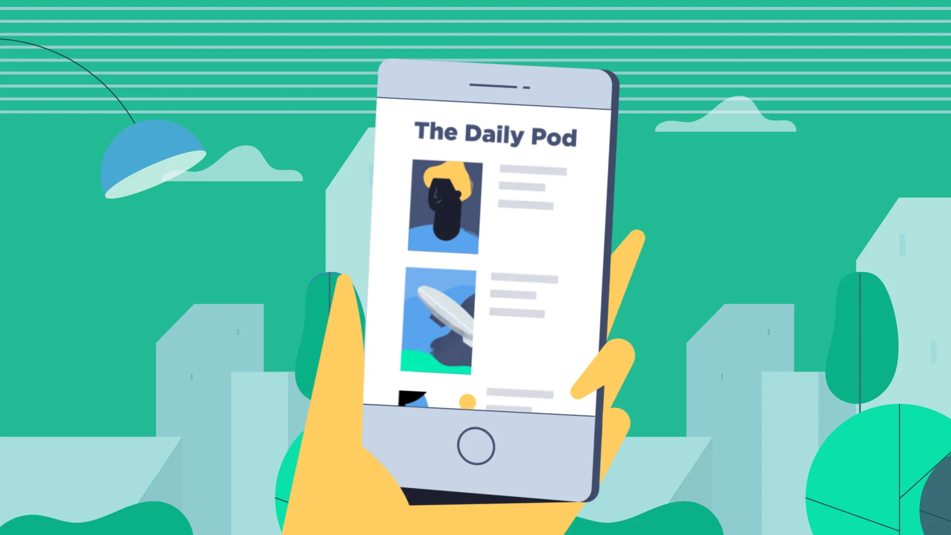 Illustrated phone displaying The Daily Pod subscription page