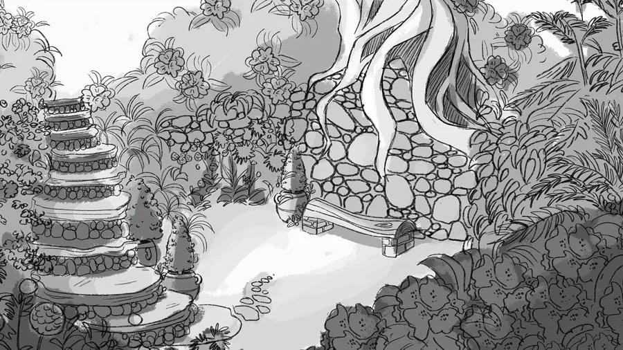 Garden path pencil drawing