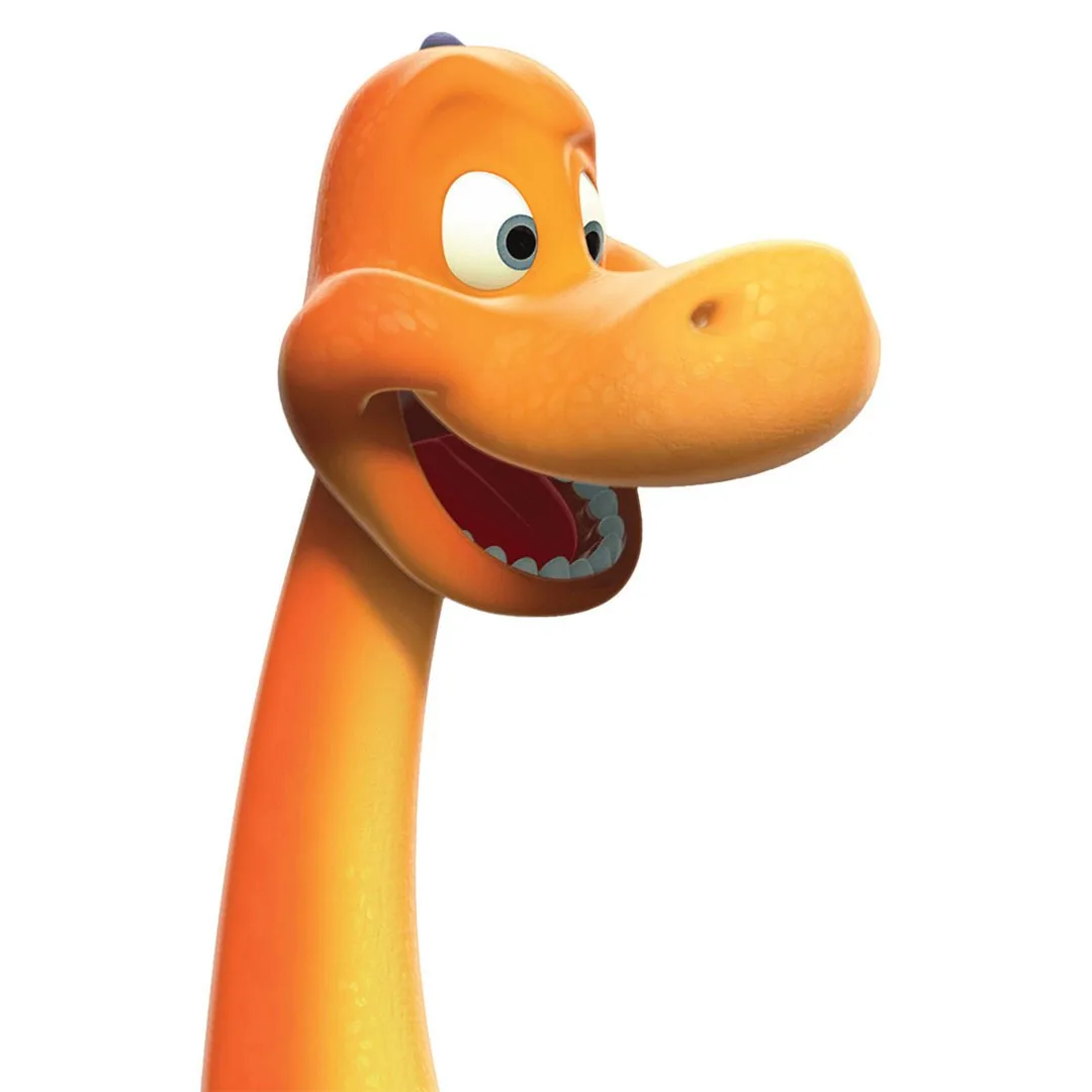 Close-up of Dinosaur’s smiling face in 3D for Boy and the Dinosaur