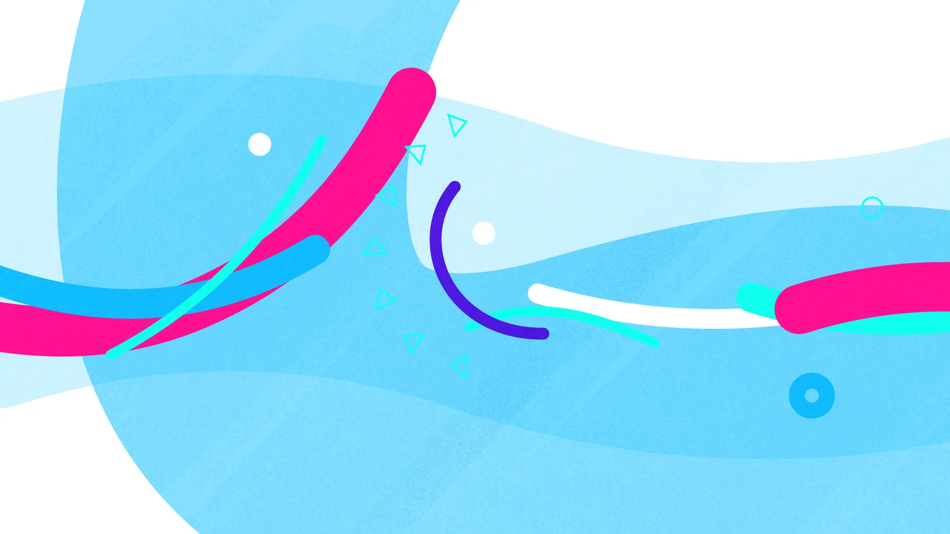 Bright abstract wave shapes in cyan, pink and purple