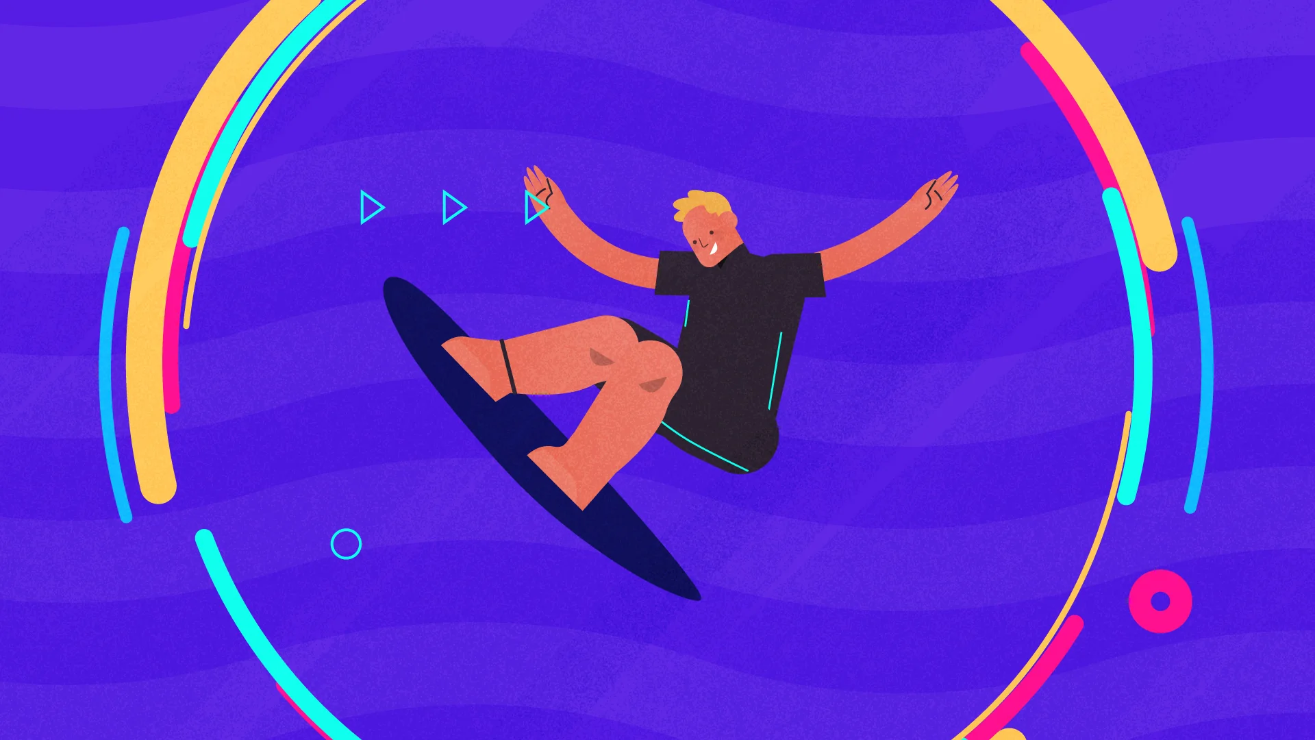 Animated Jamie O’Brien making an aerial turn on a surfboard