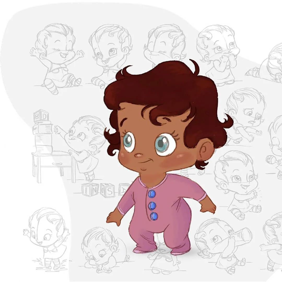 Little Sister character portrait in pink clothing for Boy and the Dinosaur
