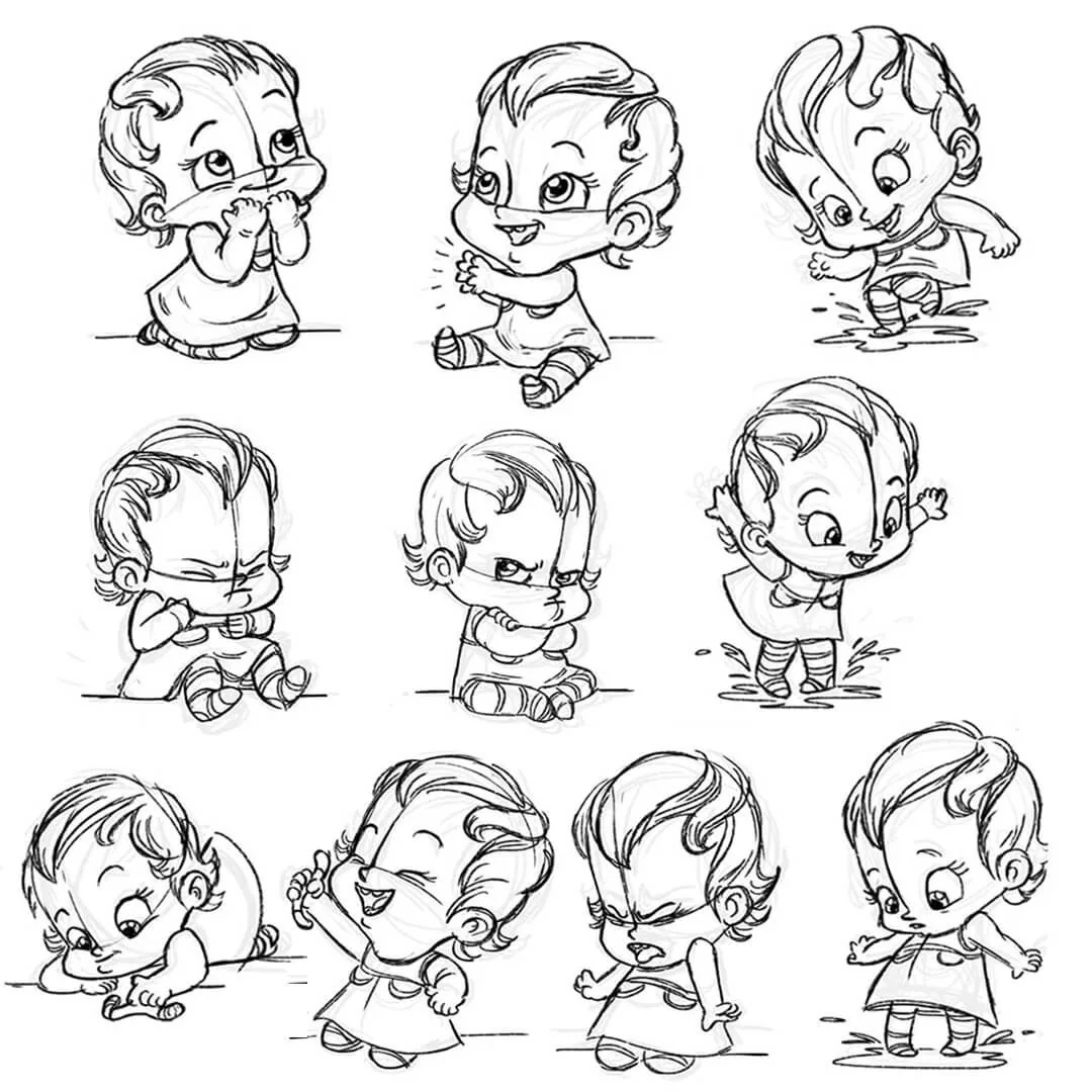 Little Sister facial expression sketches for Boy and the Dinosaur