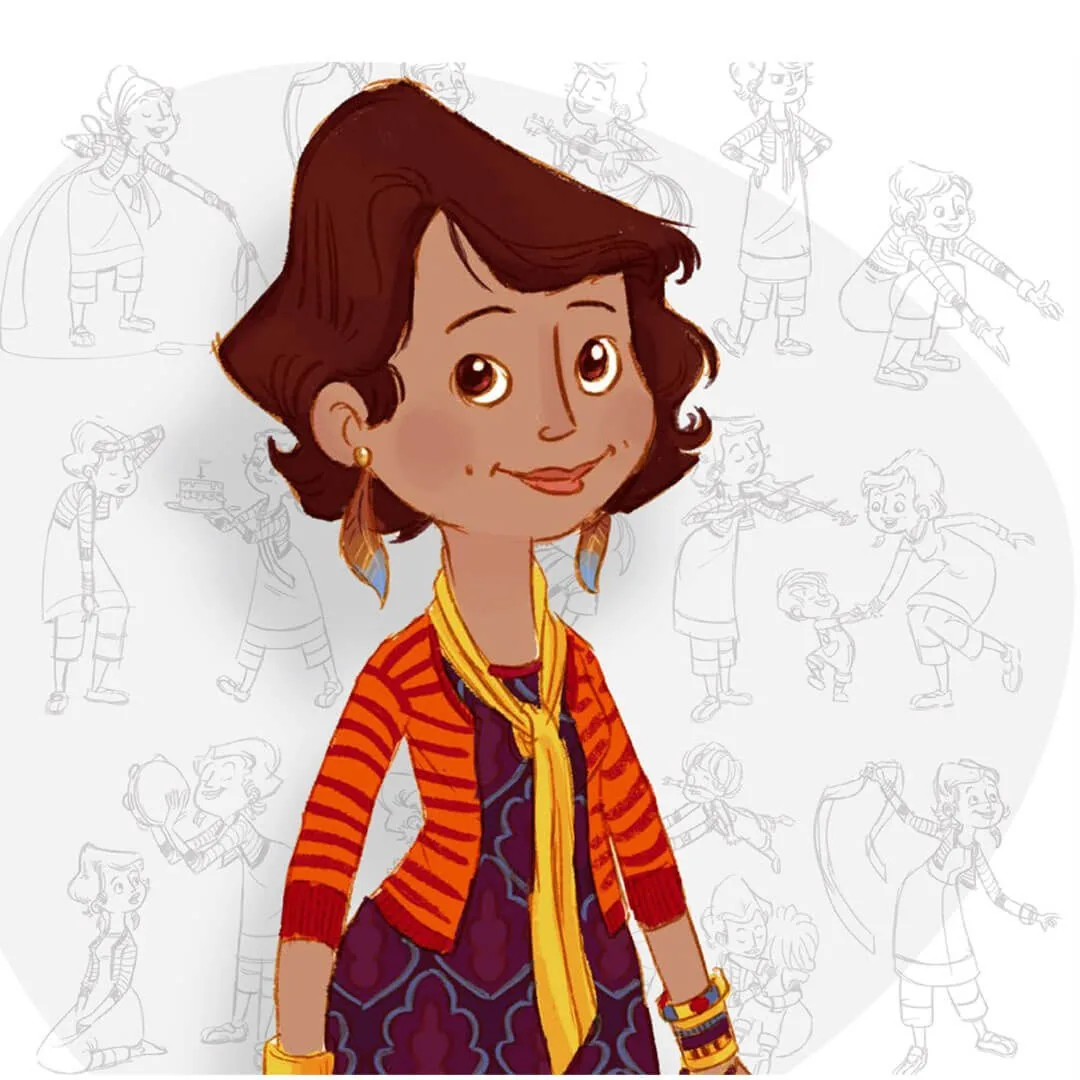 Mum character portrait in a red cardigan for Boy and the Dinosaur