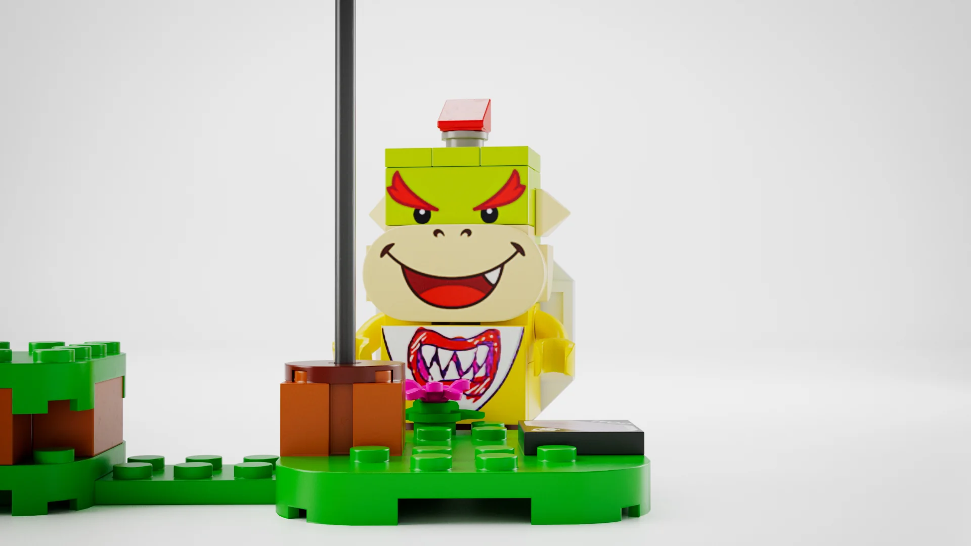 LEGO Bowser Jr beside the finish flag