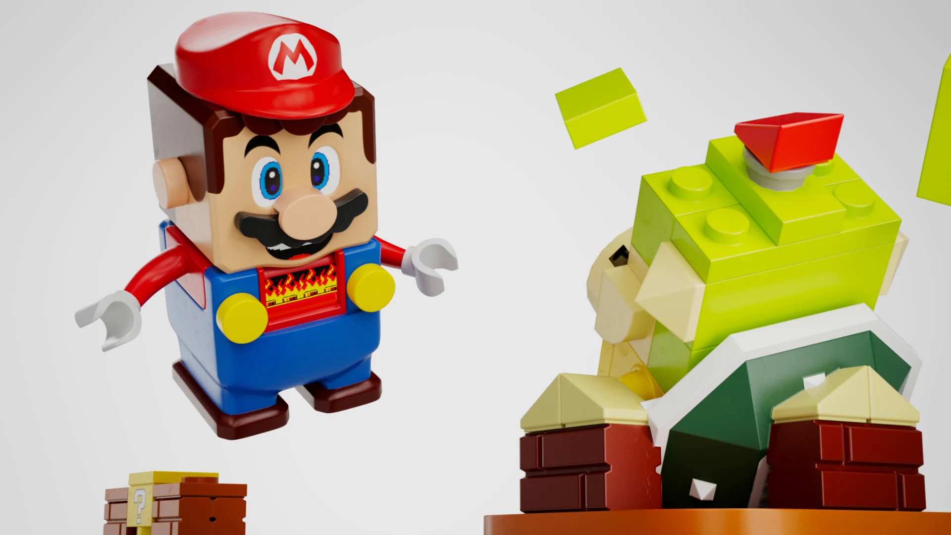 LEGO Mario facing Bowser Jr in the animated course