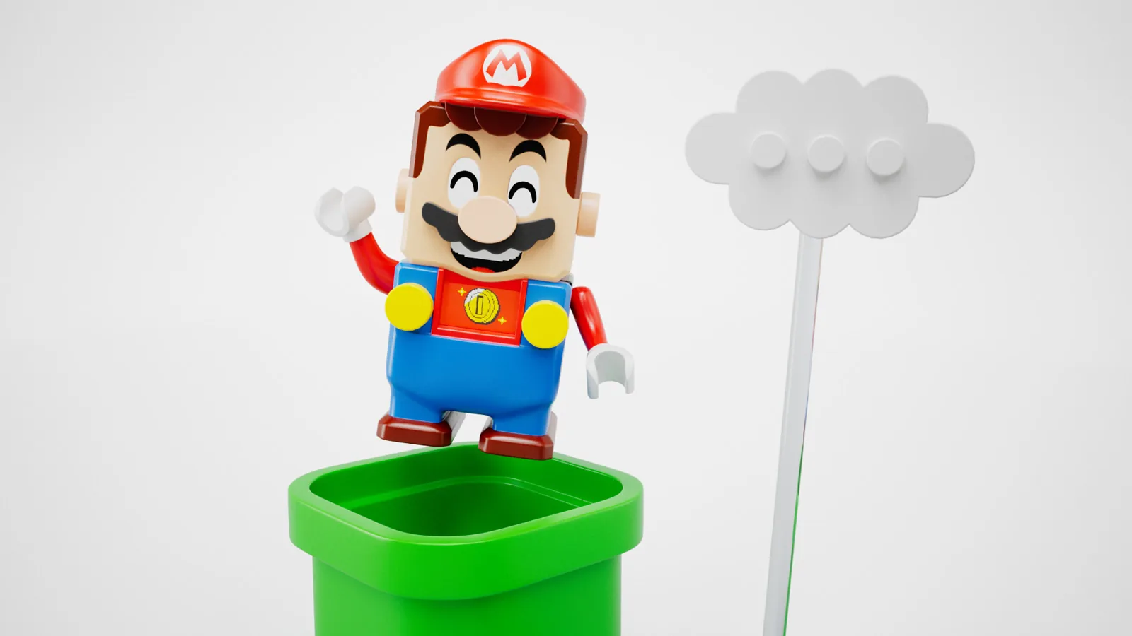 LEGO Mario jumping out of a green pipe