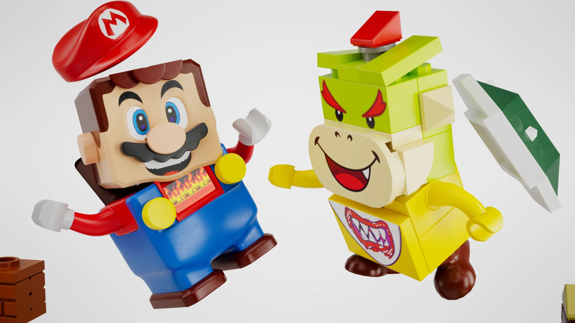Mario and Bowser Jr leaping into action