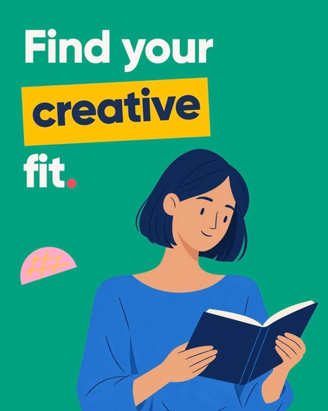 Find your creative fit. A woman reading a book.