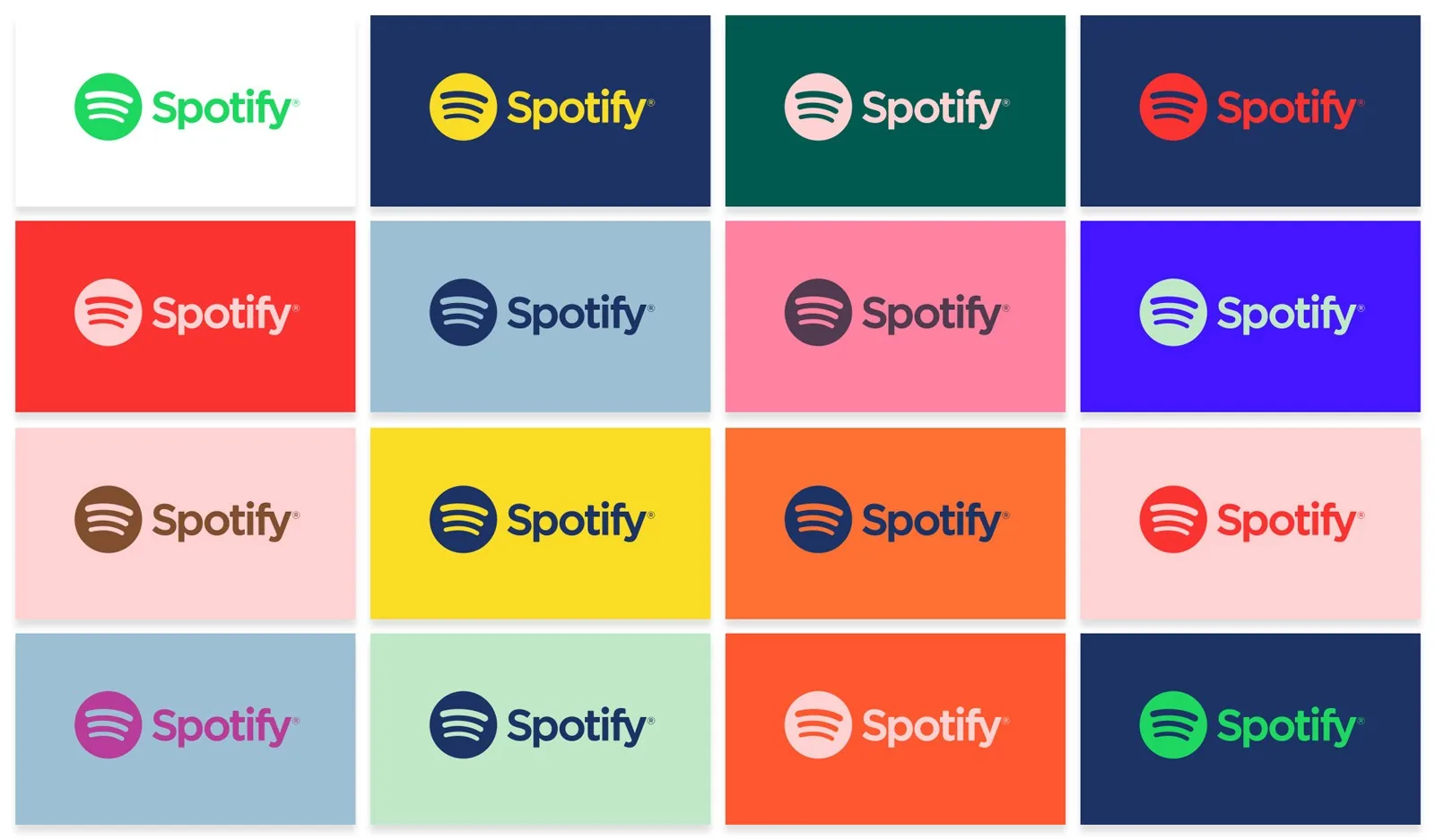A collection of Spotify cards in varied colour combinations