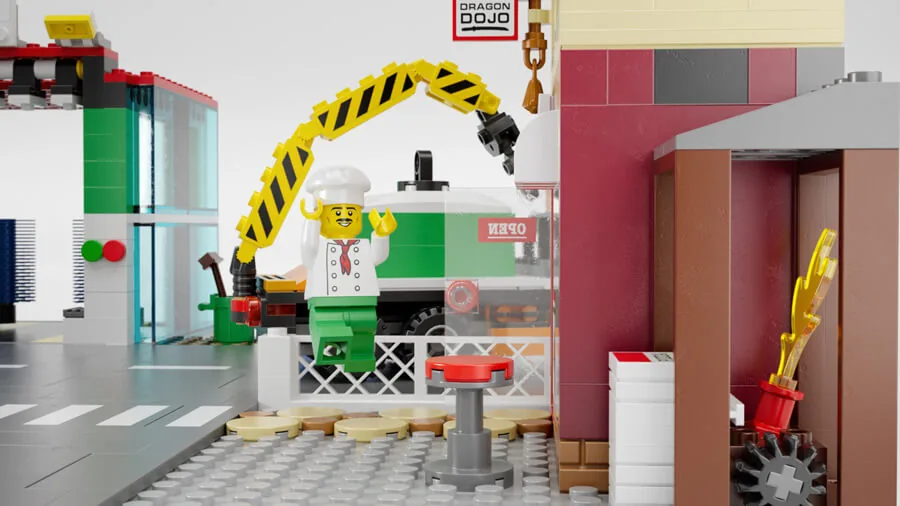 Characters and buildings in the LEGO City world
