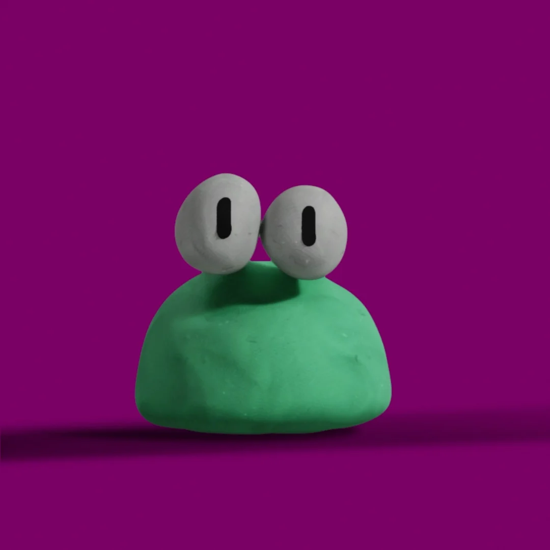 The eyes settling back onto the green character.
