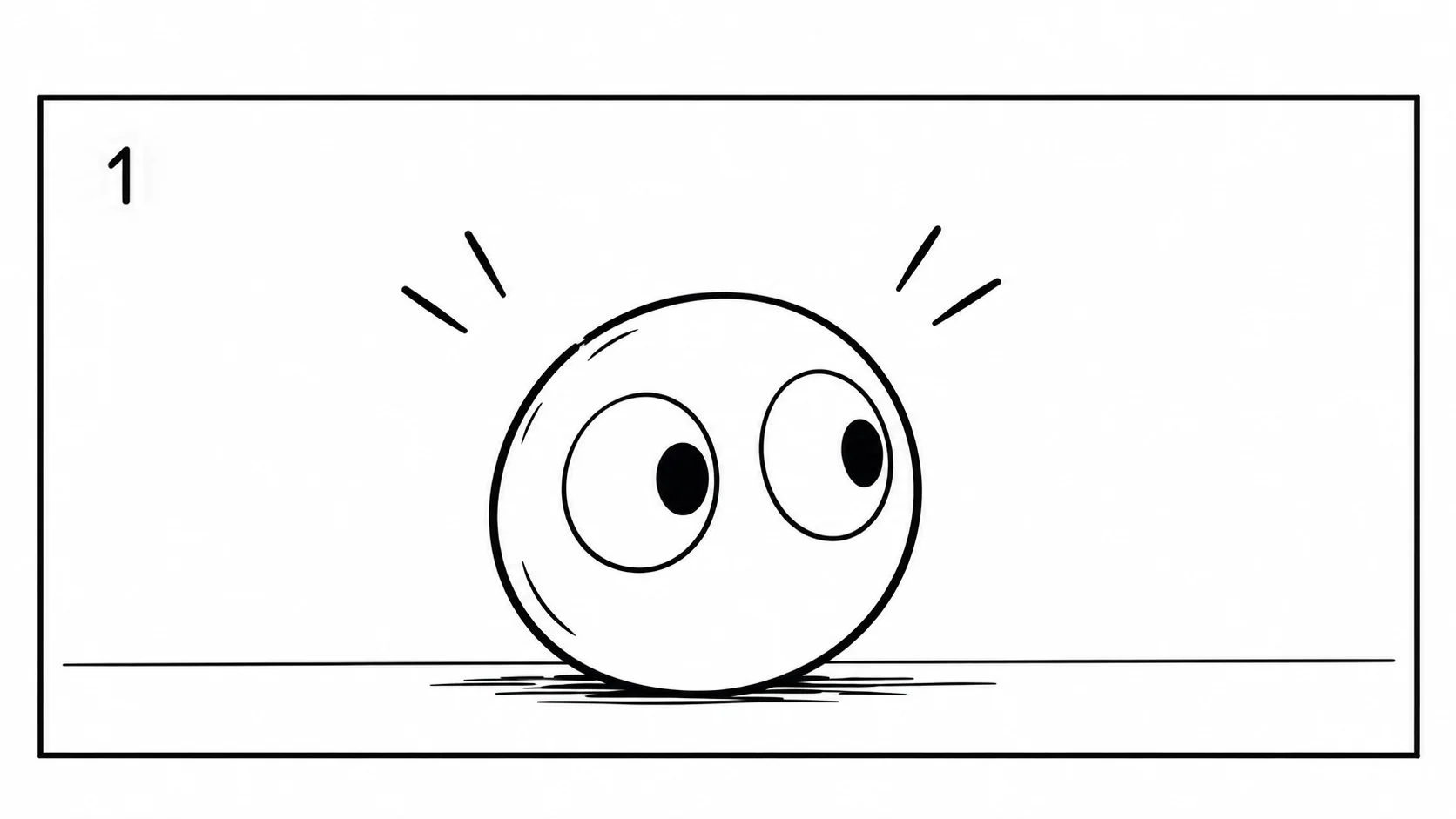 A round character with large eyes on the ground.