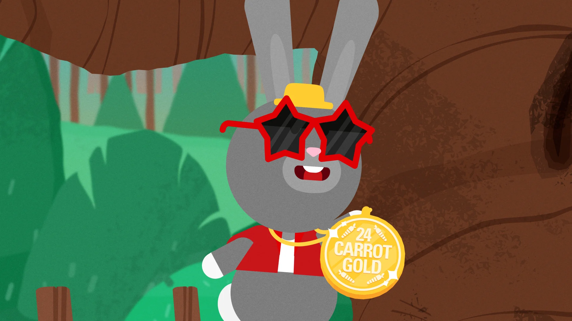 Rocky Rabbit showing off a large 24 Carrot Gold medallion.