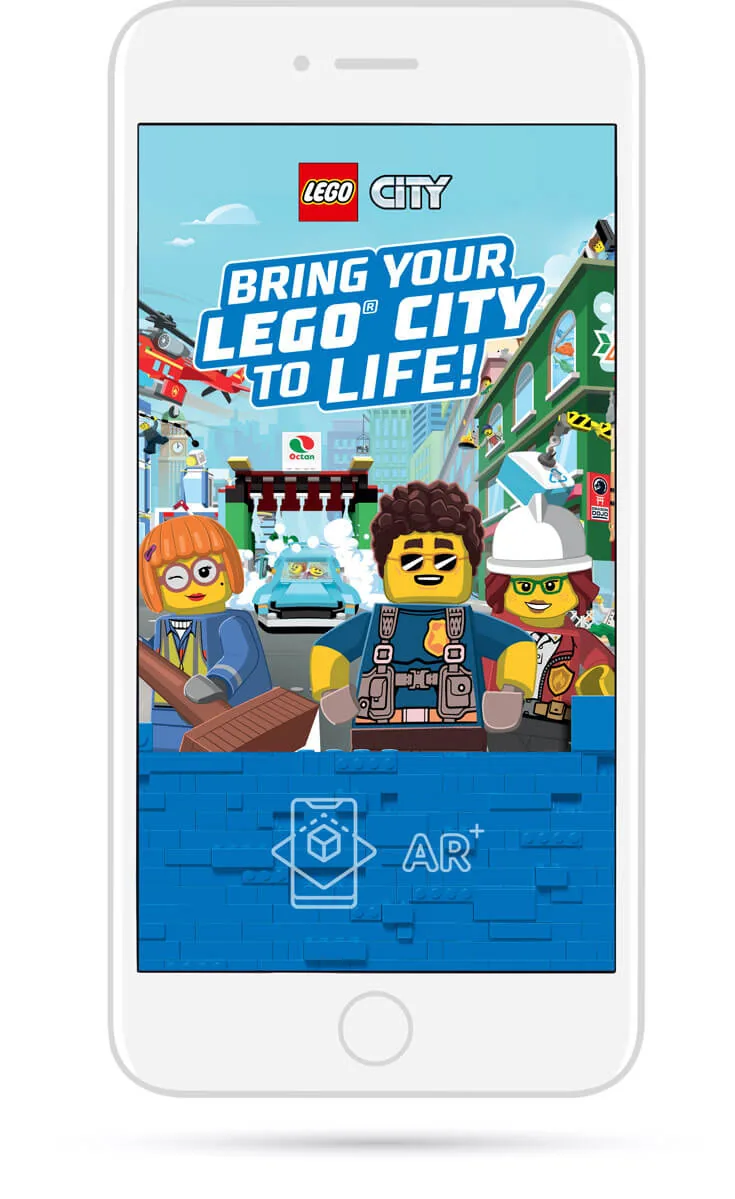 LEGO City mobile app welcome screen with AR button