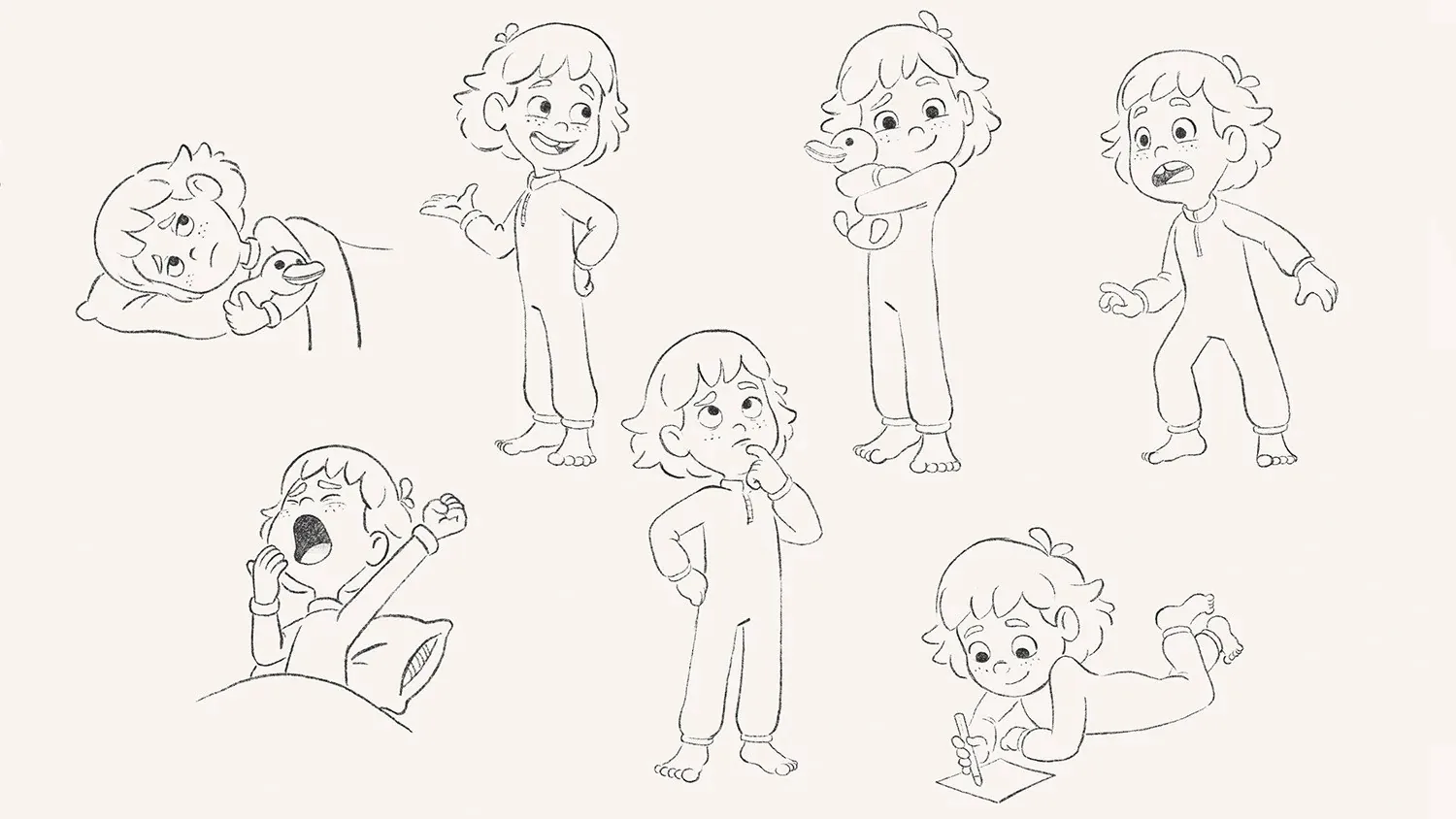 Early pencil sketches exploring Maia’s poses