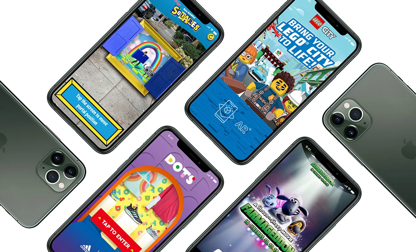 Nintendo and LEGO augmented reality apps displayed on phones