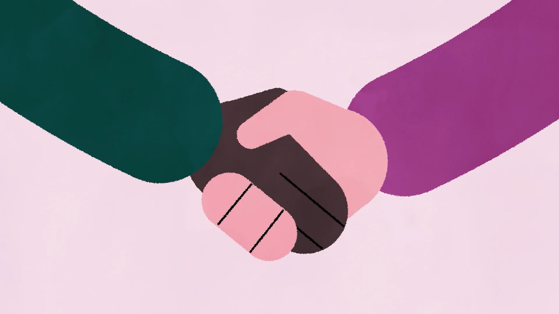 Two hands joined against a pale pink background.