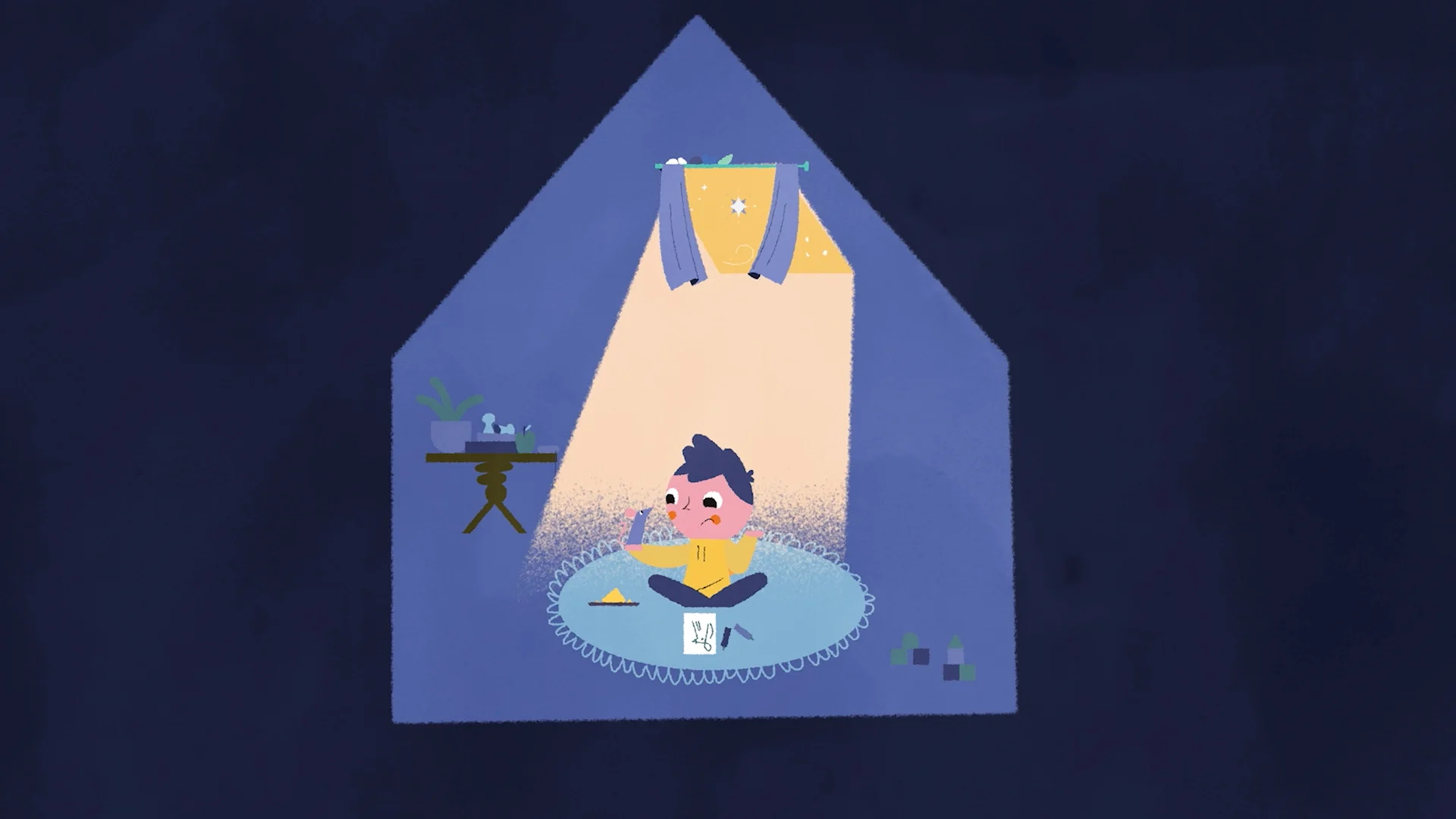 A warm beam of light shining through the boy’s bedroom window.