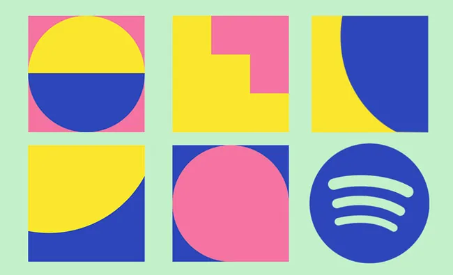 Spotify motion graphics with colourful geometric shapes