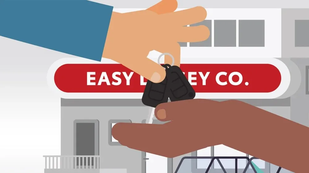 Illustrated hands exchanging car keys