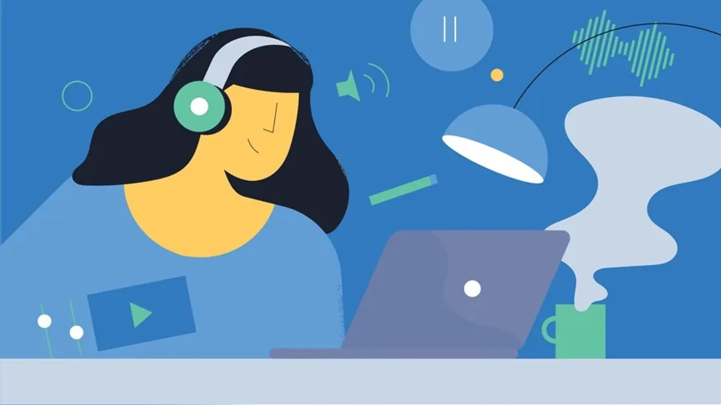 Acast podcast listener wearing green headphones