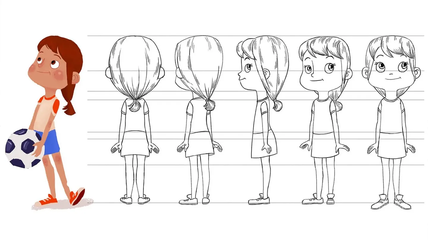 Big Sister character turnaround drawings for Boy and the Dinosaur