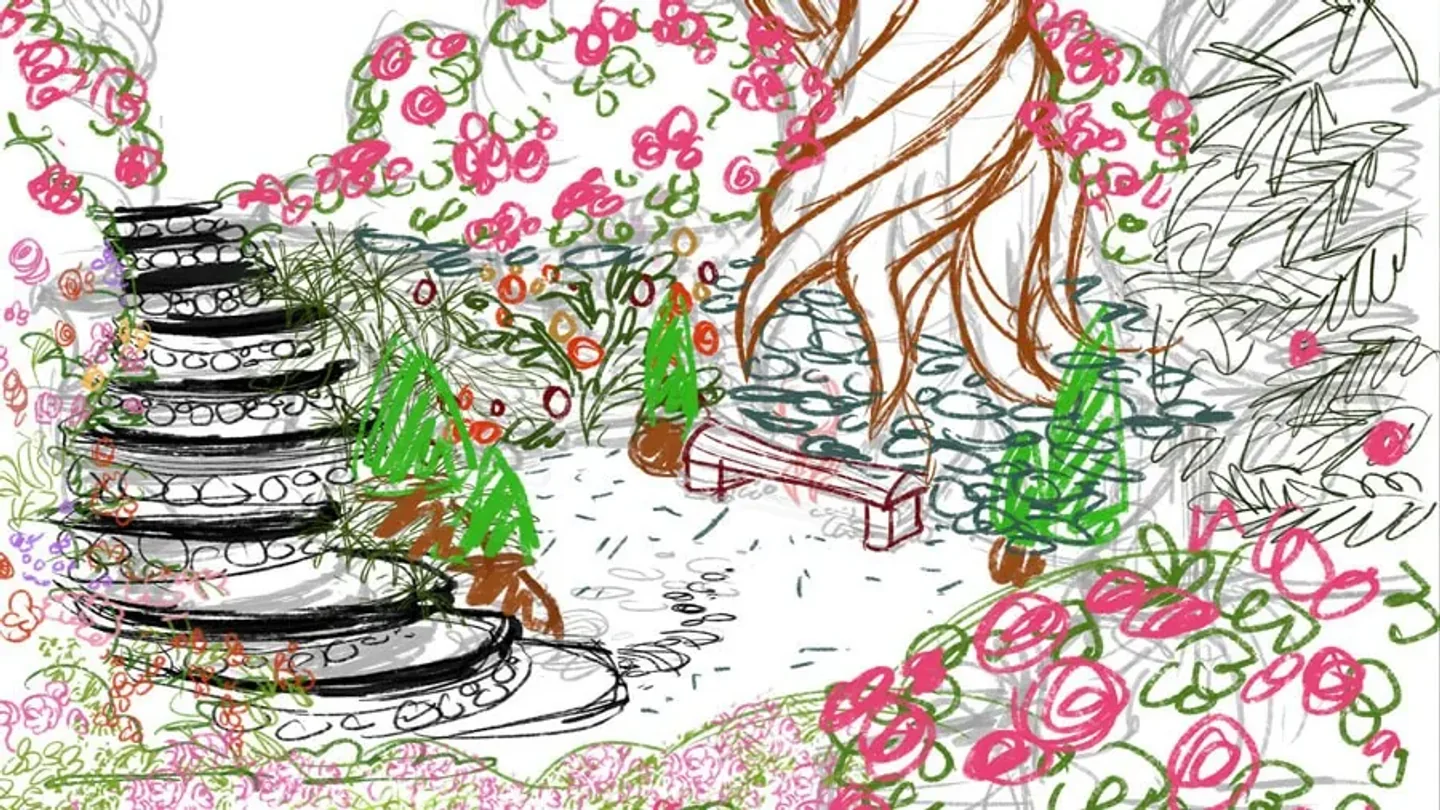 Garden colour development for Boy and the Dinosaur