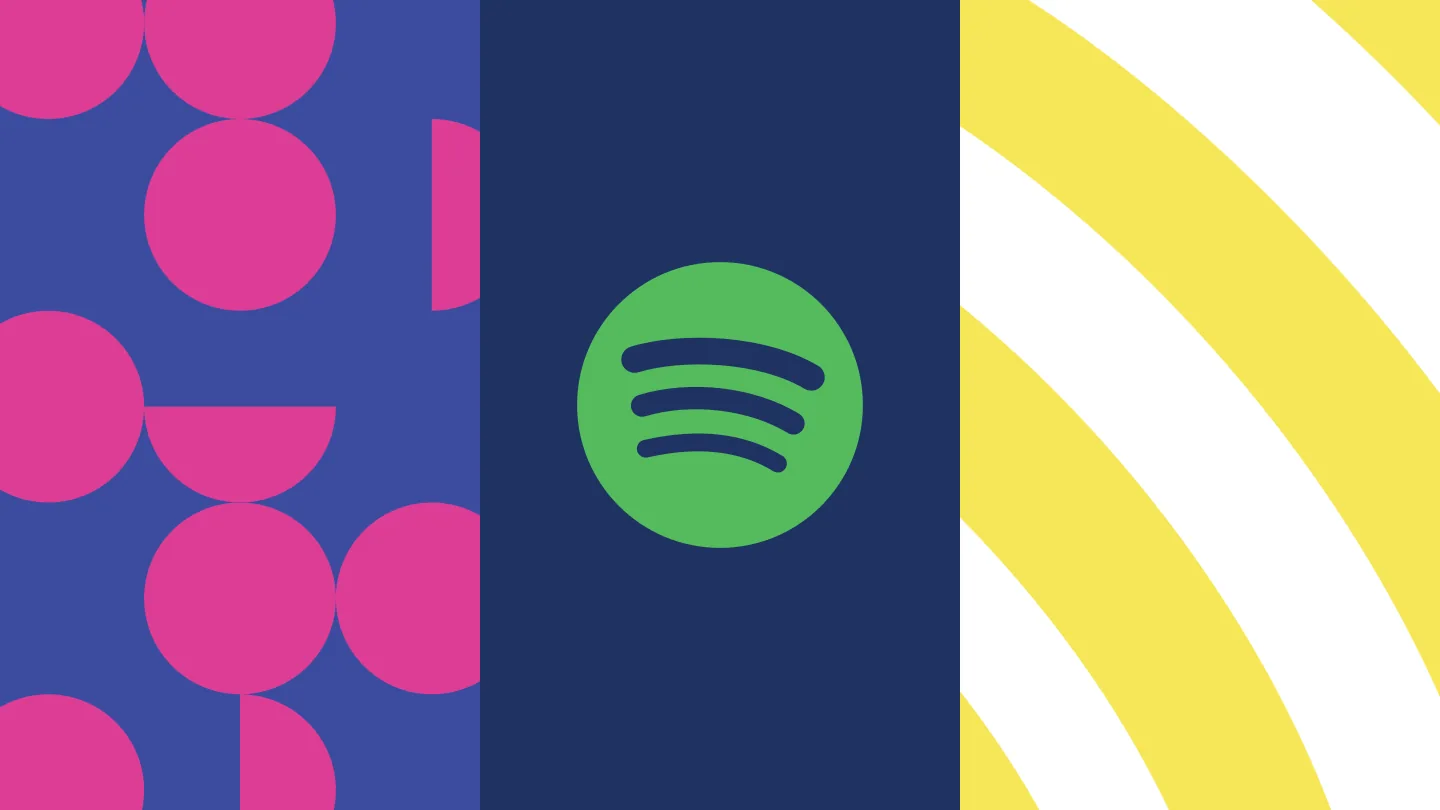 Spotify identity across three colourful graphic panels