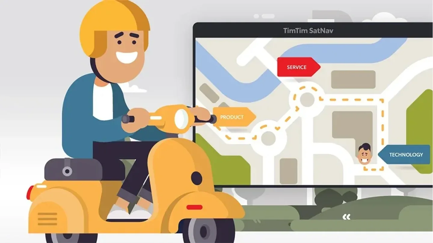 Toyota scooter rider beside an illustrated map