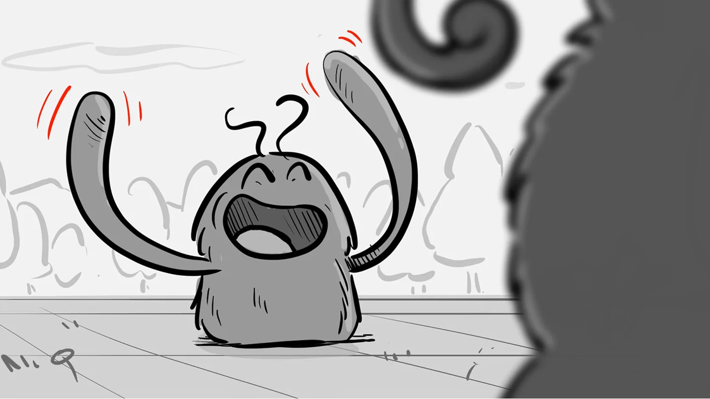 Woolies character storyboard with expressive gestures